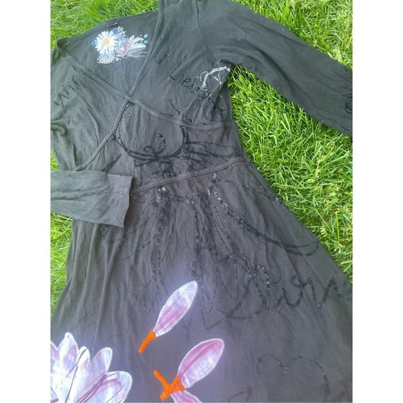 Desigual black and floral dress size large - Picture 3 of 5